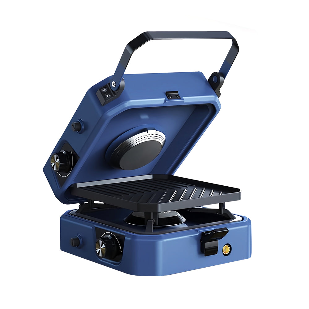 2-Burner 16K BTU Propane Camp Stove w/ Grill - Foldable, Piezo Ignition, Stainless Steel