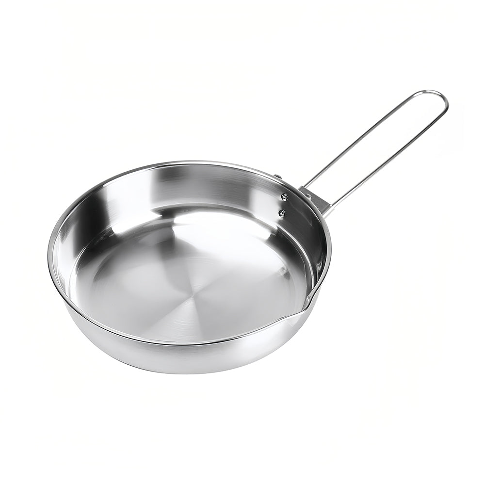 8" Foldable Skillet - 304 Stainless Steel Camping Pan w/Aluminum Base