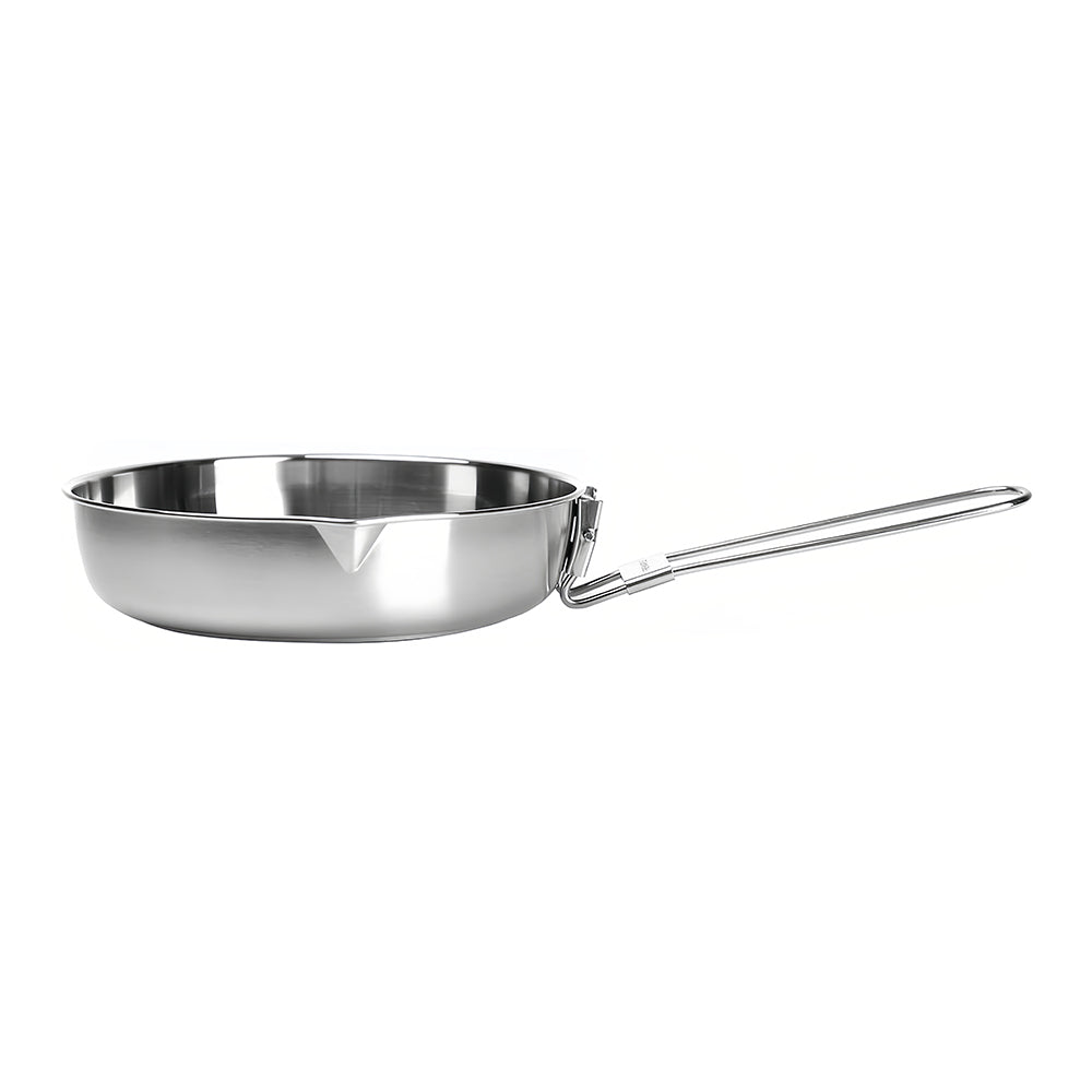 8" Foldable Skillet - 304 Stainless Steel Camping Pan w/Aluminum Base