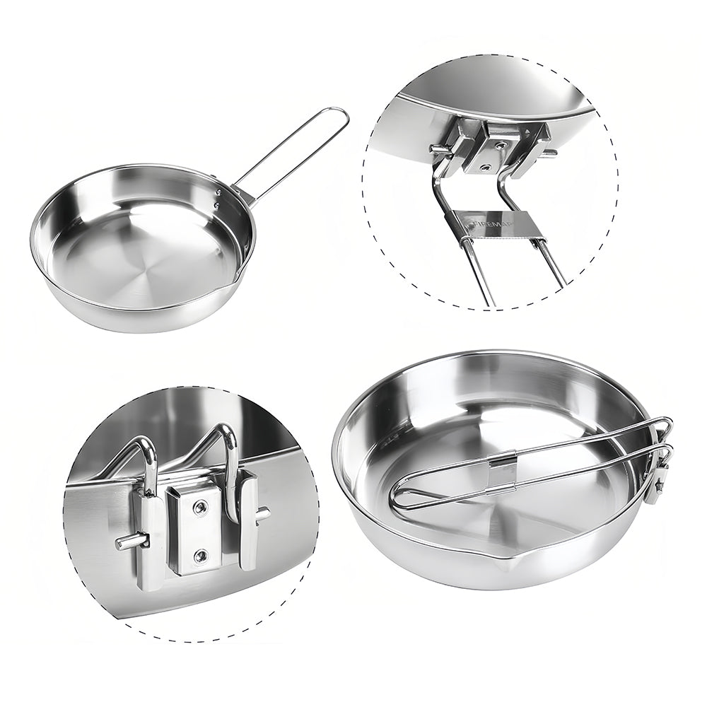 8" Foldable Skillet - 304 Stainless Steel Camping Pan w/Aluminum Base