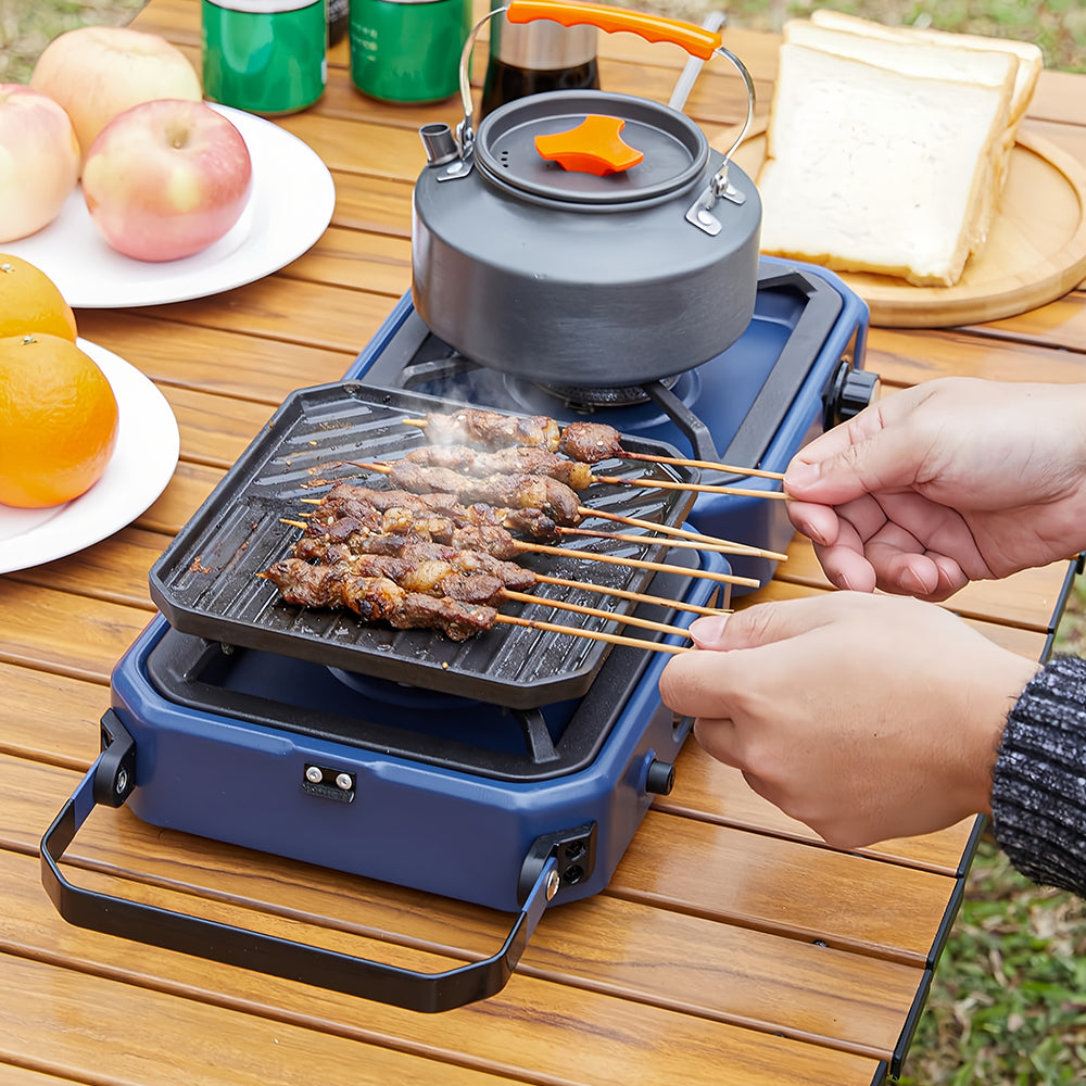 2-Burner 16K BTU Propane Camp Stove w/ Grill - Foldable, Piezo Ignition, Stainless Steel