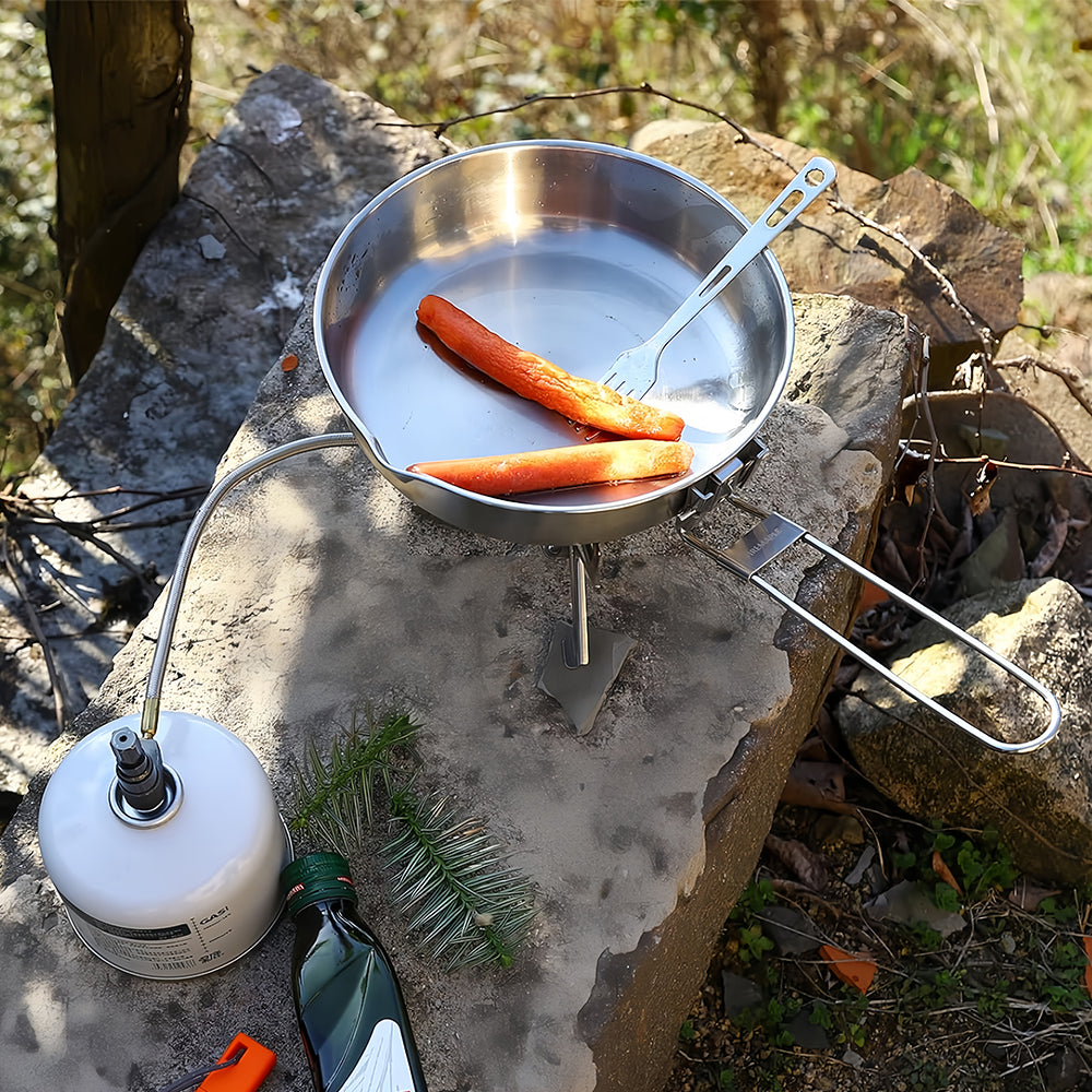 8" Foldable Skillet - 304 Stainless Steel Camping Pan w/Aluminum Base
