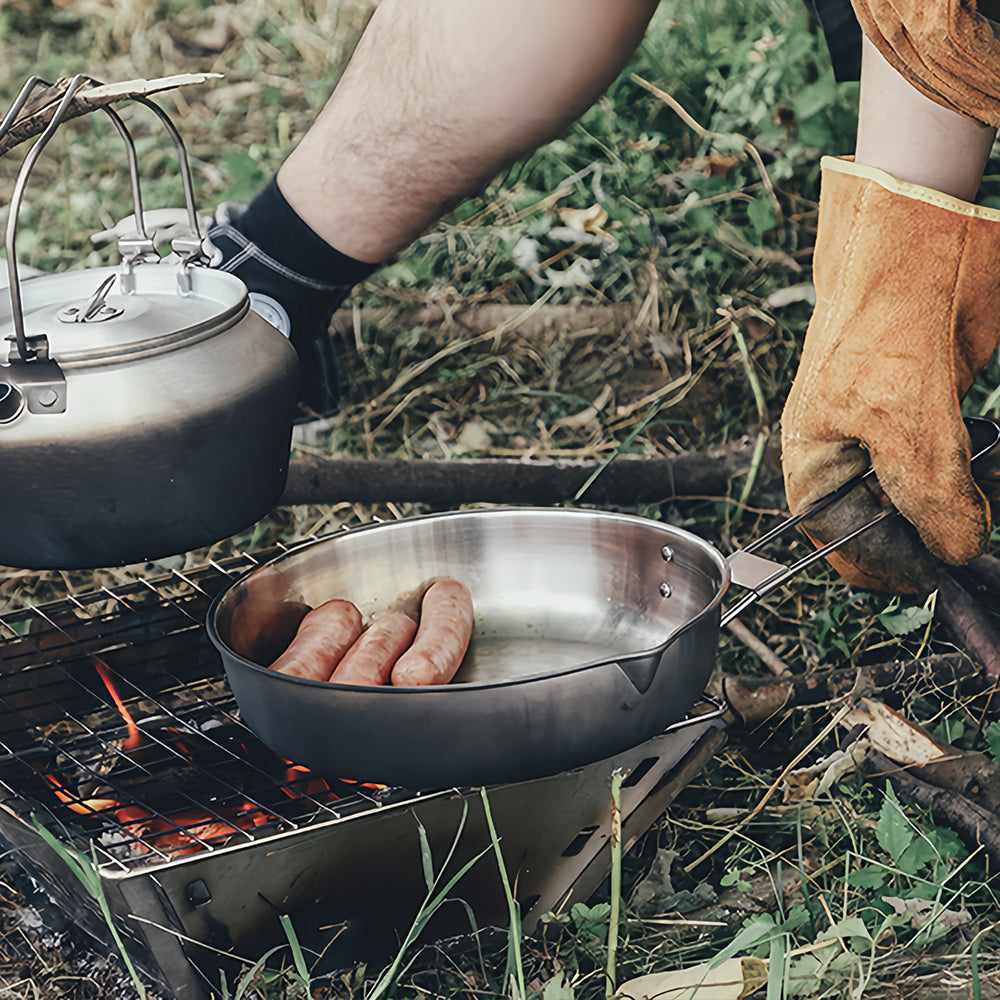 8" Foldable Skillet - 304 Stainless Steel Camping Pan w/Aluminum Base