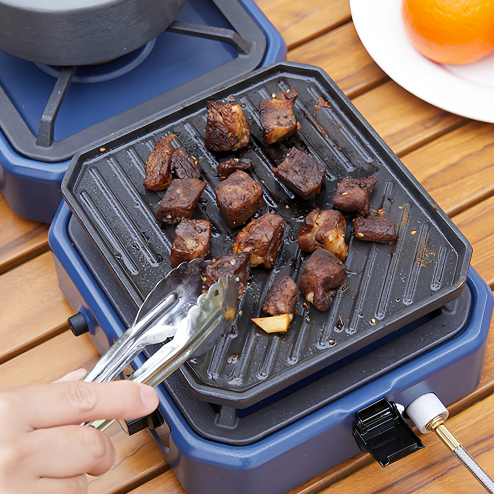 2-Burner 16K BTU Propane Camp Stove w/ Grill - Foldable, Piezo Ignition, Stainless Steel