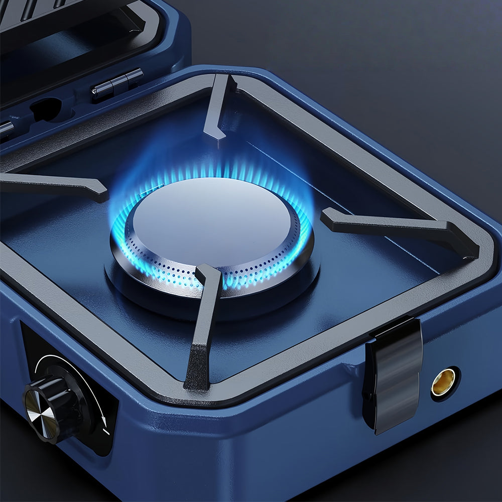 2-Burner 16K BTU Propane Camp Stove w/ Grill - Foldable, Piezo Ignition, Stainless Steel